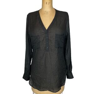 3/$30 Le Chateau Black Gauzy Partial Button Front Blouse Size M